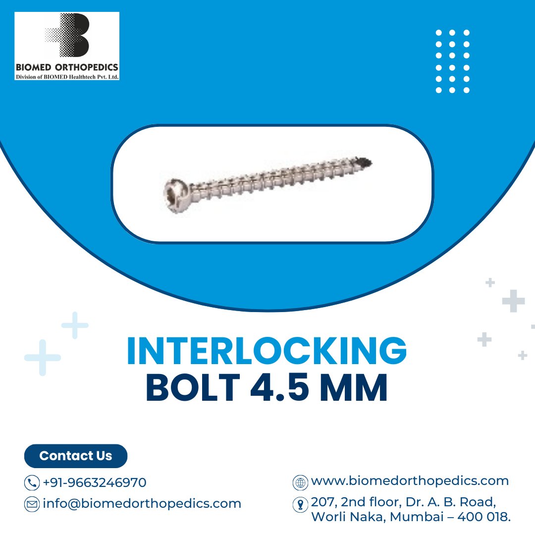 BiomedOrtho01's tweet image. The 4.5 mm Interlocking Bolt is made from surgical-grade stainless steel (SS 316L) to ensure strength and reliability in bone fixation. Available in a wide range of lengths (18–90 mm).

Contact us for more details!
 
#InterlockingImplants #BoneFixation #OrthopedicSurgery