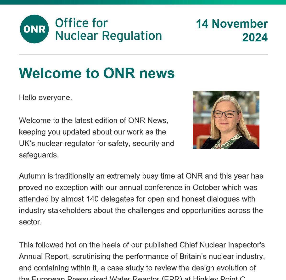 ONR News, our regular e-newsletter for the nuclear sector community, is now out featuring articles about our enabling approach at Oldbury, a key milestone moment at Hunterston B &amp; our Chief Nuclear Inspector's annual review of industry performance

More: shorturl.at/8gAq1
