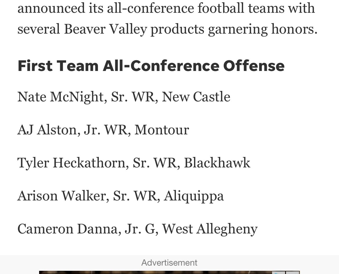 tylerheck_3's tweet photo. Blessed to receive first team all section!!!! @bhawkqbclub @Mark61Ross @PaFootballNews @lutzsru @coach_marella https://t.co/4MUBf77bM5