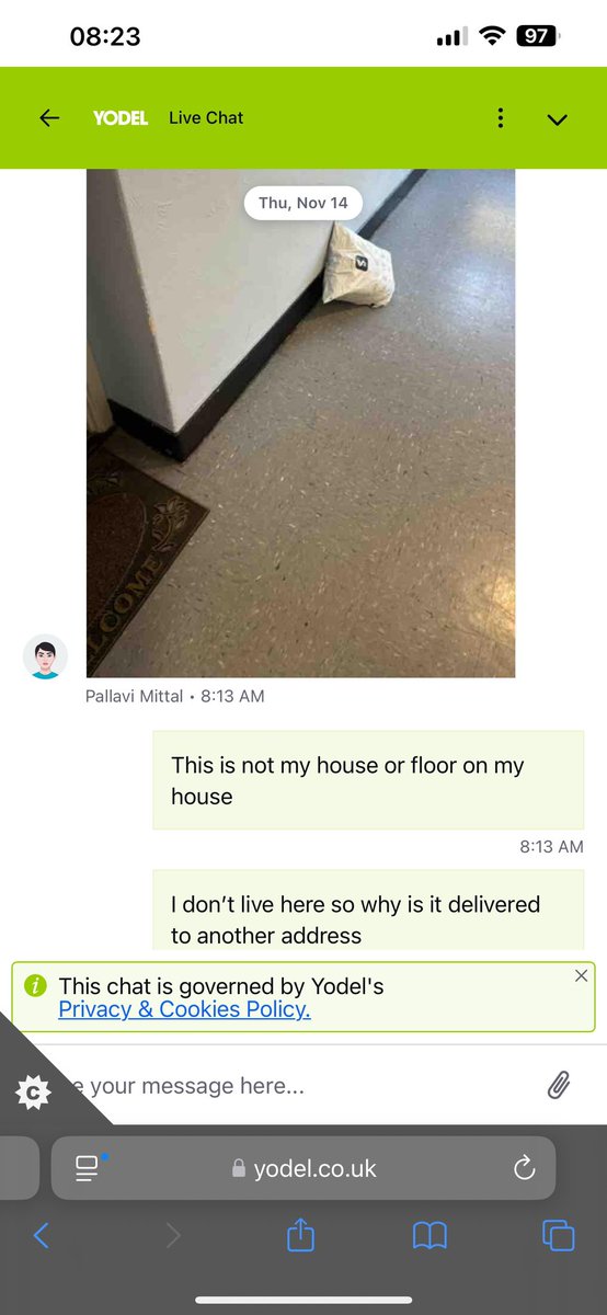 Aliendojadoll's tweet photo. @YodelOnline 
How are customers protected and there items they pay for when your driver can deliver to wrong address and lie and say they posted a parcel on my
Letter box. My parcel was left outside another address as shown in photo &amp; I’ve contacted my retailer @SHEIN_Official https://t.co/FujNwCsGBo