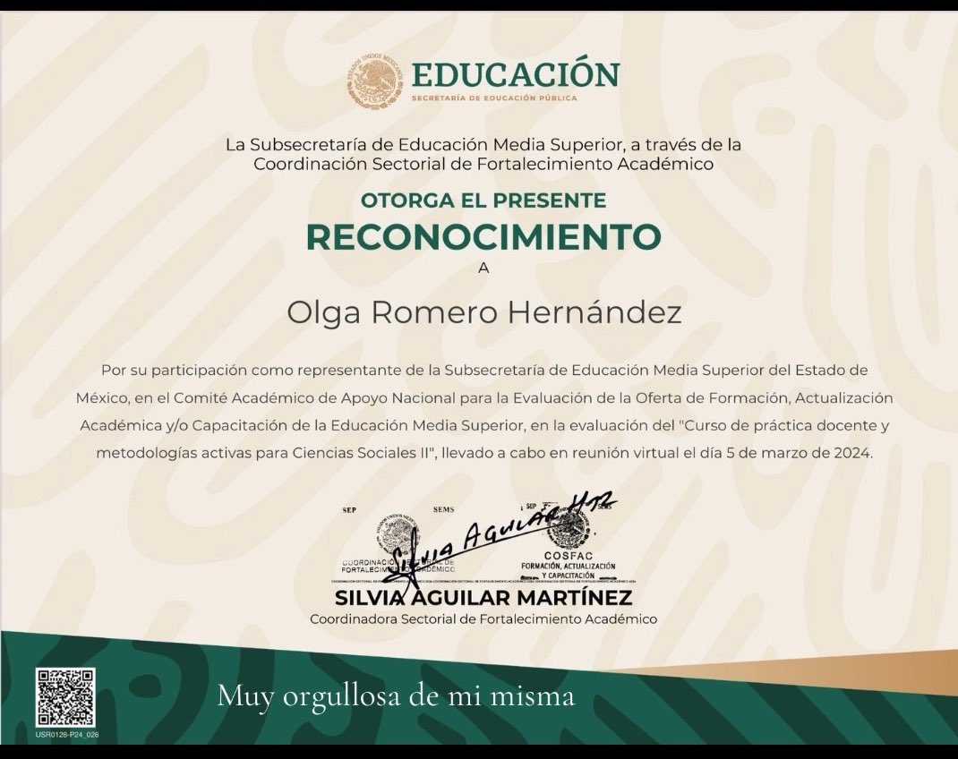Cuéntame de los reconocimientos profesionales, laborales y de participación!! Muy feliz. Me siento muy orgullosa de ser parte de EPO 86. Mi casa laboral 😊