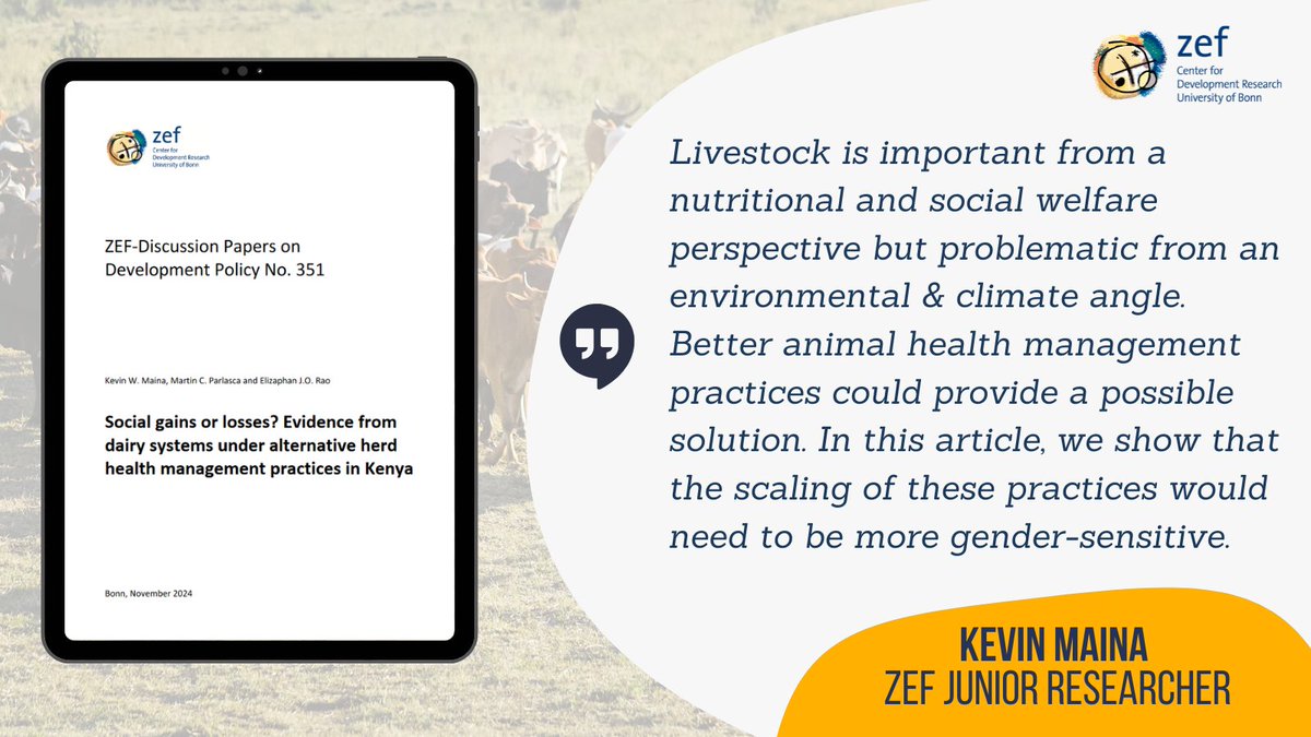 ZEF (@zefbonn) on Twitter photo +++ New ZEF Discussion Paper +++
"Social gains or losses? Evidence from dairy systems under alternative herd health management practices in Kenya" by ZEF Junior Researcher Kevin Maina, ZEF Senior Researcher <a href="/martinparlasca/">martinparlasca</a> and Elizaphan J.O. Rao
➡️ bit.ly/ZEF_DP_351 +++ New ZEF Discussion Paper +++
"Social gains or losses? Evidence from dairy systems under alternative herd health management practices in Kenya" by ZEF Junior Researcher Kevin Maina, ZEF Senior Researcher <a href="/martinparlasca/">martinparlasca</a> and Elizaphan J.O. Rao
➡️ bit.ly/ZEF_DP_351