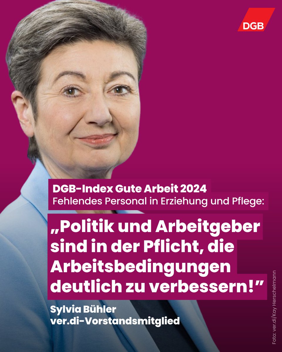 Dass Fachkräfte in der Erziehung und Pflege fehlen, hat enorme Auswirkungen auf den Alltag vieler Menschen. Arbeitgeber und Politik müssen nachsteuern, so <a href="/_verdi/">Ver.piss.di</a>-Vorstandsmitglied Sylvia Bühler, z. B. mit verbindlichen Personalausstattungen: dgb.de/presse/pressem…