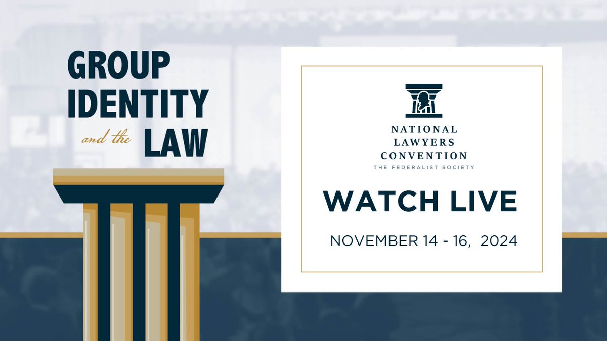 FedSoc's tweet photo. The 2024 National Lawyers Convention begins today at 9 AM ET! Join the conversation on Group Identity and the Law with top legal experts. Watch live and share your thoughts using #FedSoc2024. https://t.co/x2XrUqHrVL https://t.co/uC1nVSIeGC