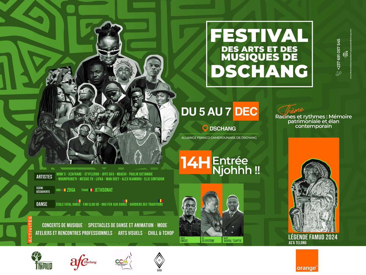 FAMUD (@famud237) on Twitter photo 𝐅𝐀𝐌𝐔𝐃 𝟐𝟎𝟐𝟒
Le Lien Up officiel de la troisième édition du FAMUD ( Festival Des Arts et Musiques de Dschang) est connu!!🤩
Pendant 3 jours , du 5 au 7 Décembre 2024 à l'AFC de Dschang, venez massivement être temoin d'un show extraordinaire !🇨🇲🔥
<a href="/Orange_Cameroun/">Orange Cameroun</a> 𝐅𝐀𝐌𝐔𝐃 𝟐𝟎𝟐𝟒
Le Lien Up officiel de la troisième édition du FAMUD ( Festival Des Arts et Musiques de Dschang) est connu!!🤩
Pendant 3 jours , du 5 au 7 Décembre 2024 à l'AFC de Dschang, venez massivement être temoin d'un show extraordinaire !🇨🇲🔥
<a href="/Orange_Cameroun/">Orange Cameroun</a>