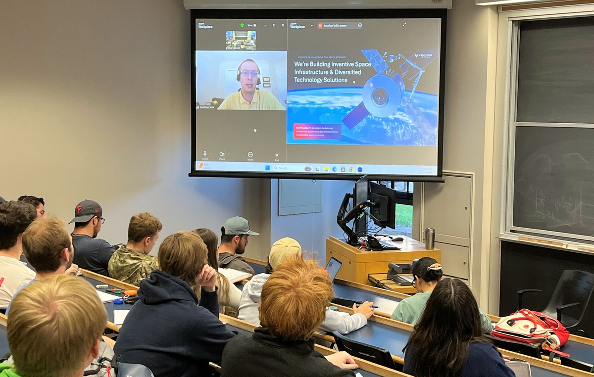 SakaueLab's tweet photo. Dr. Jonathan Volk @voyagerspace_ gave a great guest lecture virtually at AME30282 Introduction to Space Exploration @AeroMechND.
. https://t.co/lnVIbyWWiT
