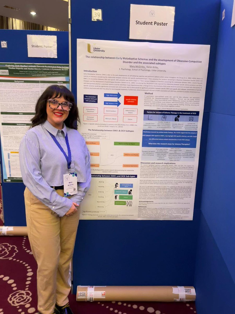 Big shout out to my amazing PhD researcher Mary McGinley on presenting her earlier research [at the psychologicalsociety.ie/conference] Topic: relationship between early maladaptive schemas &amp; developedment of OCD &amp; associated sub- themes 👏👏👏👏