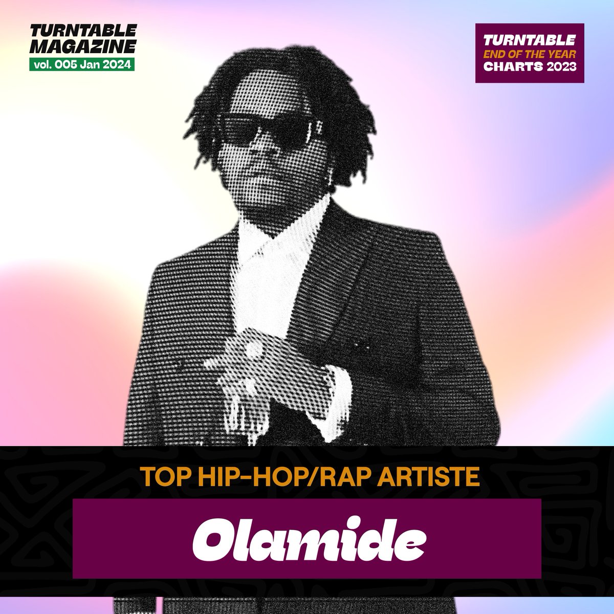 TurntableCharts's tweet image. .@Olamide has ranked as the No. 1 Hip-Hop/Rap Artiste in Nigeria on all Year-End Charts for four consecutive years 

— 2020
— 2021
— 2022
— 2023

What is your prediction for the #1 Hip-Hop/Rap Artiste of 2024 in Nigeria?
