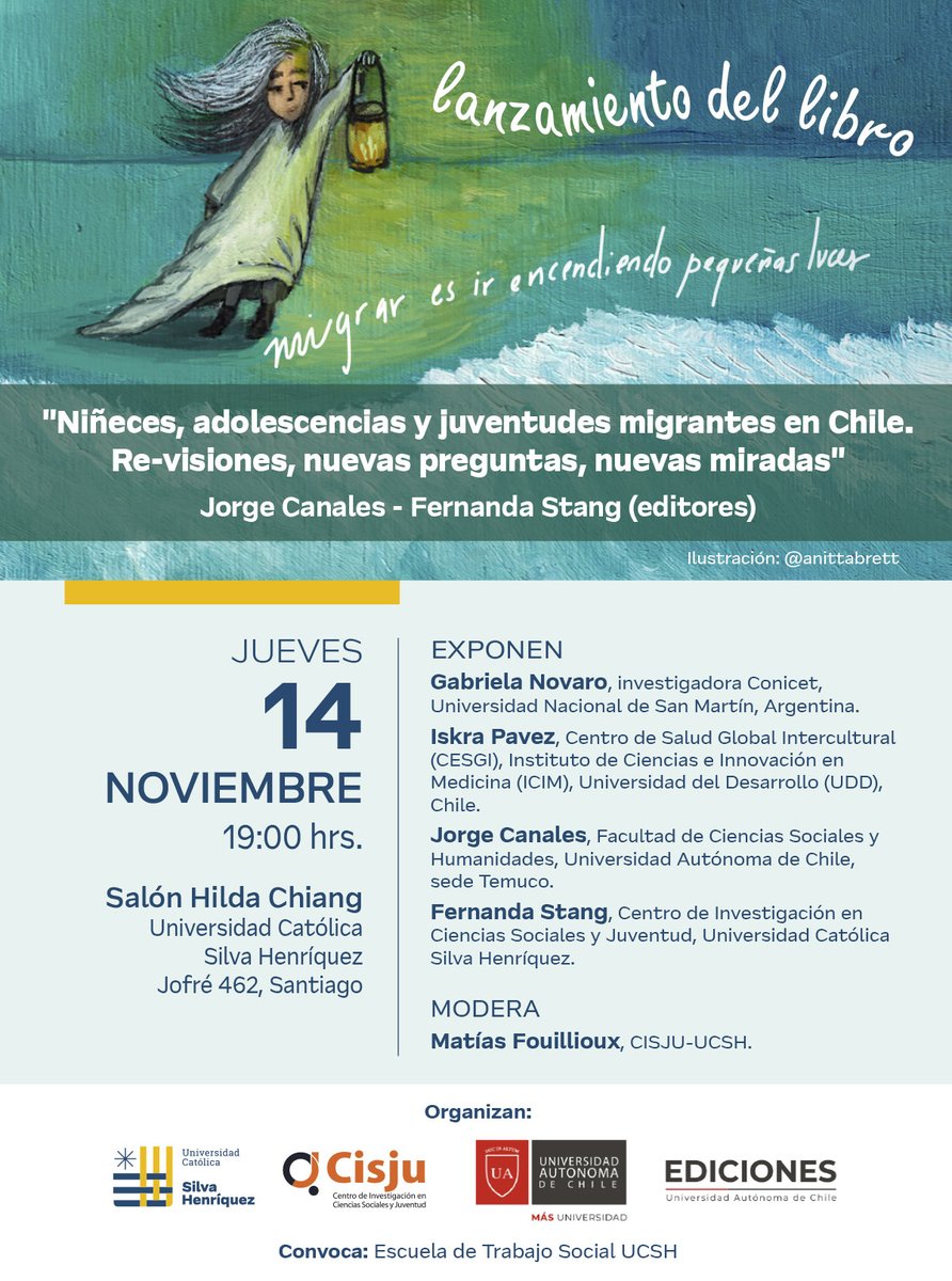 CISJU UCSH (@cisjuucsh) on Twitter photo 📢¡ES HOY!
Lanzamiento del libro "Niñeces, adolescencias y juventudes migrantes en Chile. Re-visiones, nuevas preguntas, nuevas miradas", con la edición de Jorge Canales y Fernanda Stang, investigadora #CISJU
<a href="/unsamoficial/">Universidad Nacional de San Martín</a> <a href="/UDD_cl/">UDD</a> <a href="/autonomadechile/">Universidad Autónoma de Chile</a> @ucshoficial
#migracion 📢¡ES HOY!
Lanzamiento del libro "Niñeces, adolescencias y juventudes migrantes en Chile. Re-visiones, nuevas preguntas, nuevas miradas", con la edición de Jorge Canales y Fernanda Stang, investigadora #CISJU
<a href="/unsamoficial/">Universidad Nacional de San Martín</a> <a href="/UDD_cl/">UDD</a> <a href="/autonomadechile/">Universidad Autónoma de Chile</a> @ucshoficial
#migracion