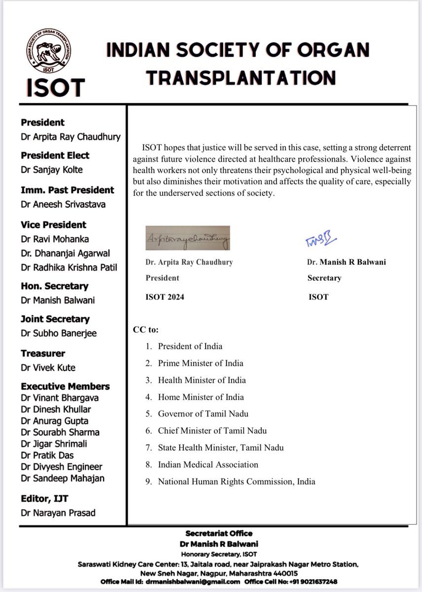 💥ISOT condemns violence against HCW

🔆Entire medical fraternity 🇮🇳deeply shocked &amp; appalled by brutal attempt on Dr Balaji Jegannathan life

🔥ISOT hopes justice will be served in this case, setting strong deterrent against future violence directed at healthcare professionals‼️