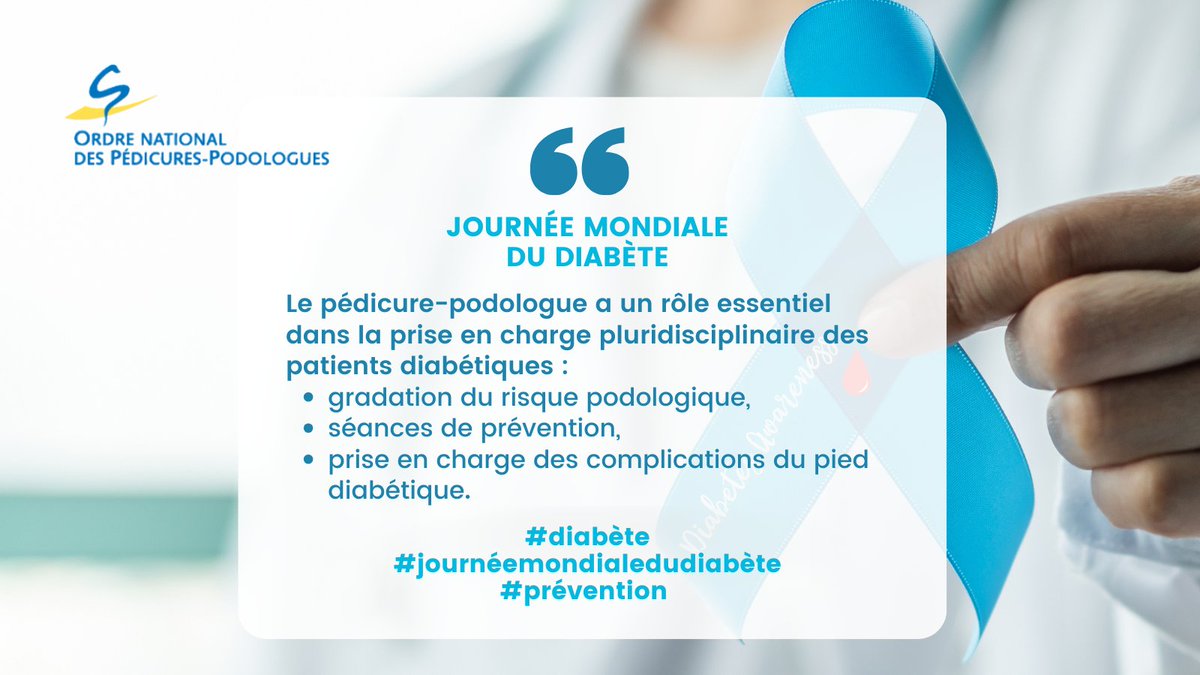 En cette #JournéeMondialeduDiabète, rappelons le rôle essentiel du pédicure-podologue dans la prévention des complications du diabète : évaluation du risque, soins et éducation pour éviter les lésions graves. #SantéPublique #Prévention #Diabète
