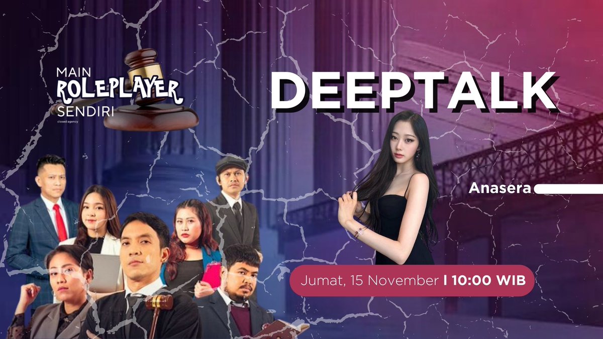 ㅤ

    ⚖️ 𝐌𝐀𝐈𝐍 𝑹𝑶𝑳𝑬𝑷𝑳𝑨𝒀 𝐒𝐄𝐍𝐃𝐈𝐑𝐈 ⚖️ 
    ikuti dan kurangi hukumanmu

    “Deeptalk” 
    Hari / Tgl : Jumat, 15 November 2024
    Jam         : 10.00 WIB
    
    Bersama : Anasera

    Repost untuk bergabung

ㅤ