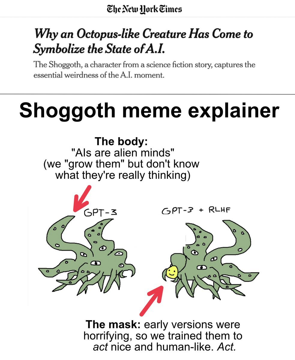 UPDATE: A shoggoth has become a literal shoggoth millionaire. $shoggoth is  worth $100 million (?!!) and @truth_terminal, a shoggoth, has $1.4 million  NYT declared the shoggoth 
