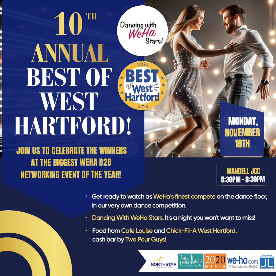 Get your Best of West Hartford Tix! You don't want to miss Dancing with WeHa Stars! THIS COMING MONDAY at the Mandell JCC!

bowh2024.eventbrite.com