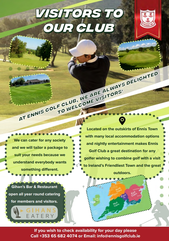 🤩⛳️GOLF SOCIETY SEASON - CALLING ALL GOLFERS!! ⛳️
Ennis Golf Club is now taking bookings for the 2025 golfing season. If you're part of a golf society make sure we're on your schedule for 2025.
For more information contact the office on 065-6824074 #golfsociety #ennisgolfclub