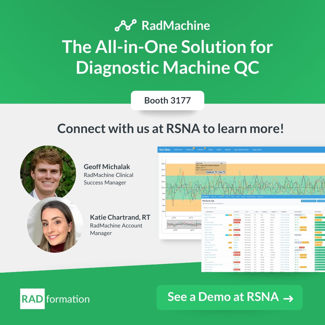 Radformation's tweet photo. We're heading to #RSNA2024 in Chicago from December 1-5! Join us at booth 3177 and discover RadMachine, the all-in-one solution for diagnostic machine QC that empowers efficiency, precision, and confidence in quality control. https://t.co/Iwxs7VUtXt
#RadMachine #DiagnosticQC https://t.co/Csw0atZtNv