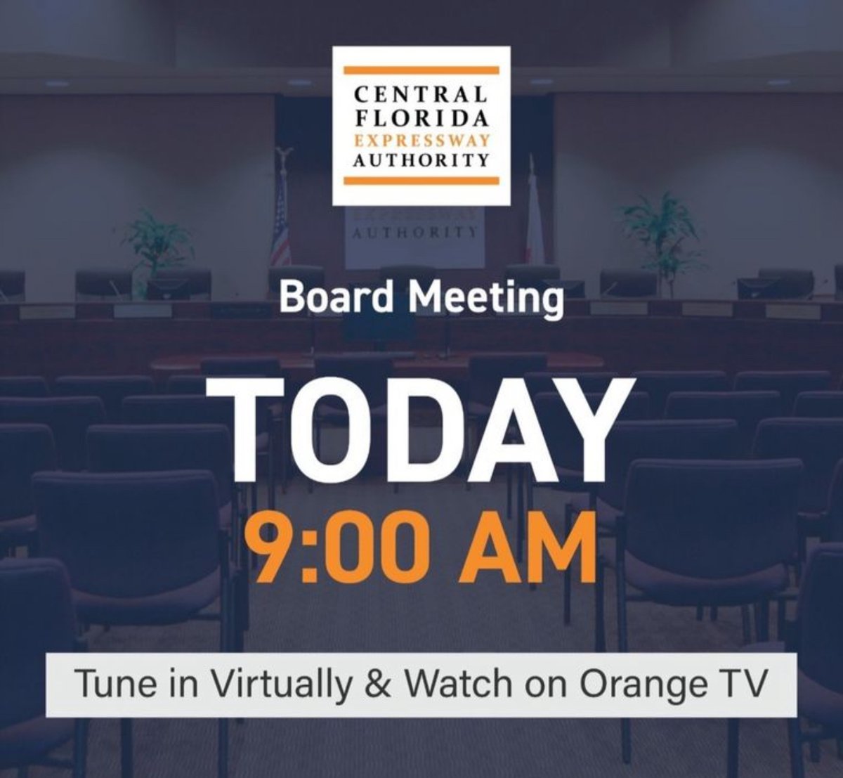The Central Florida Expressway Authority November 2024 Board Meeting is LIVE on #OrangeTV.

Watch it now ➡️ orangecountyfl.net/OpenGovernment… 

#CFX #MyOCFL #November2024
