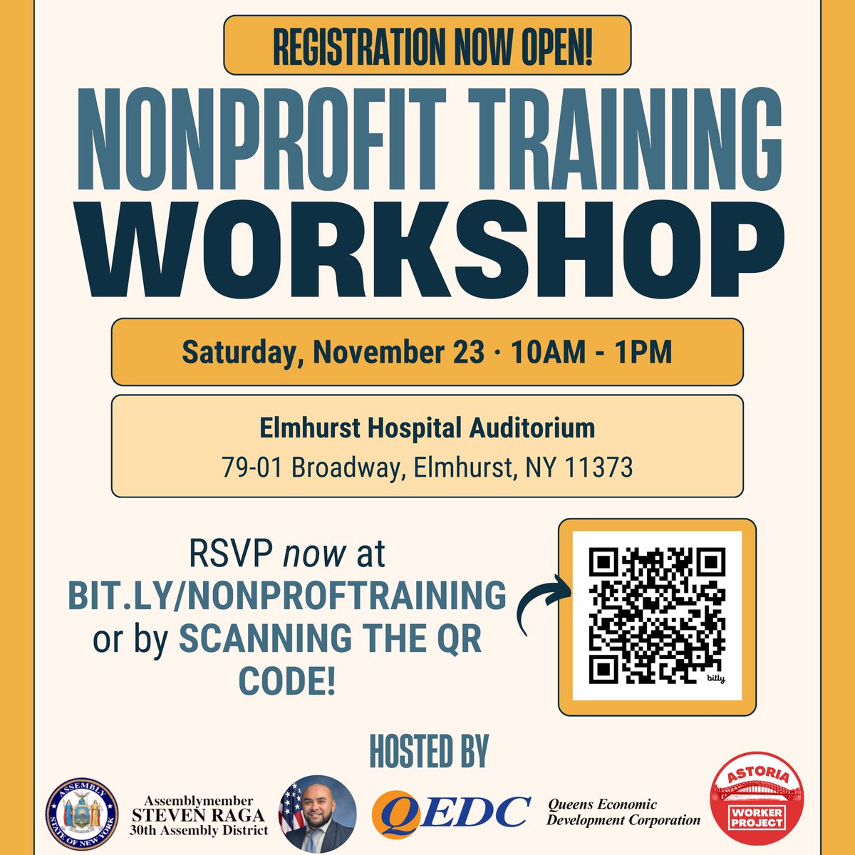Queens EDC (@queensedc) on Twitter photo Weāre co-hosting a Nonprofit Training Workshop on 11/23, focusing on: Understanding the nonprofit incorporation process; Accessing government funding & grants; Learning how to market your organization! @ragaforqueens
RSVP: bit.ly/nonproftraining or email leahyv@nyassembly.gov Weāre co-hosting a Nonprofit Training Workshop on 11/23, focusing on: Understanding the nonprofit incorporation process; Accessing government funding & grants; Learning how to market your organization! @ragaforqueens
RSVP: bit.ly/nonproftraining or email leahyv@nyassembly.gov