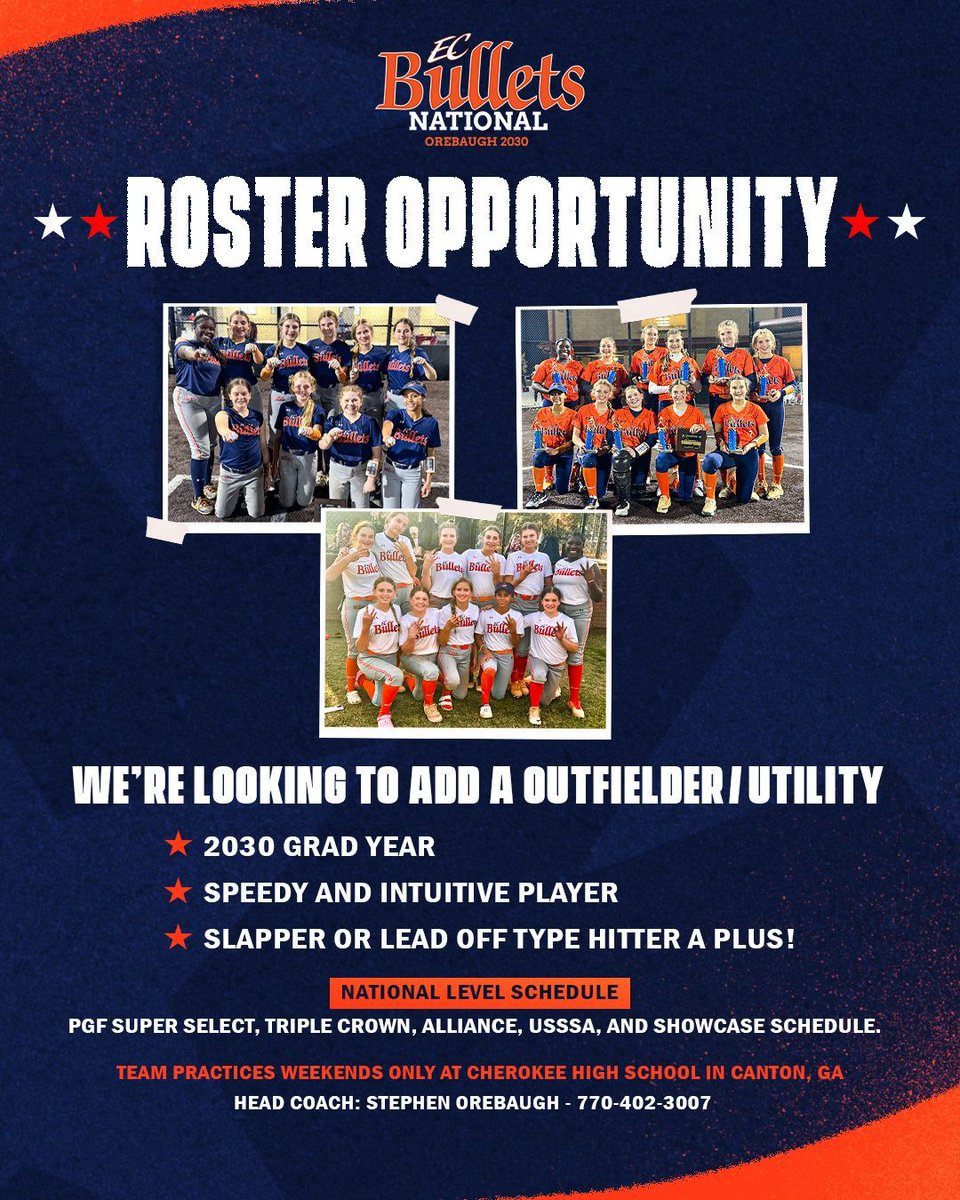 Agt2030's tweet image. Finalist in USSSA Summer Nationals 
1st place PGF Tournament of Champions 
Elite 8 finish World Series Hoover 1st year 14u
Finalist in PGF Carpet City

Looking for impactful outfielder, Speedy and intuitive. 2030 Grad year. Slapper or lead off type hitter a plus. 
#ecbullets