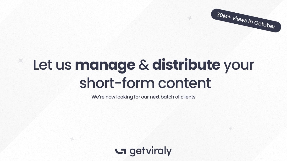 edwin1's tweet photo. me and my team have over the years built over 10 products, and while not every single one managed to be a homerun financially, getting users was never a problem for us.

that's why we started @getviralydotcom, to put our skills and expertise to use, the same skills that brought us over 50M+ views for our products on social media and countless signups.

for the past 2 months we've been operating behind closed doors, only taking on a handful of clients, just so we could learn how to scale and automate our tedious internal processes and workflows.

and today, we went live with our new internal system, which basically removed 80% of our workload.

so far, every single client we've signed a test case with has become a recurring customer, and in october alone we delivered over 30M+ views to them, which means that in total we've received over 100M+ views using our strategies.

so, we're ready to scale, but my question is, are you?

shoot a dm to my great friend and ceo @JonathanSvens to see if we can help your business, or if you want to see some data from our test cases!