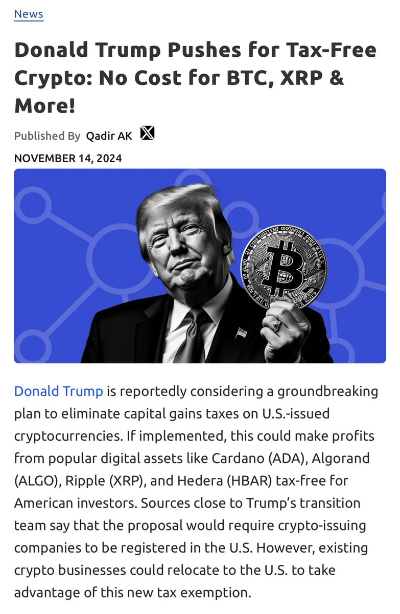 ChadSteingraber's tweet image. —YEAR 2 DAY 118—

Trump will take the position that American made crypto is actually “money” as it makes no sense (as he says) to tax a transaction on buying coffee.

No Tax on capital gains for XRP - “a virtual currency” as originally intended.
