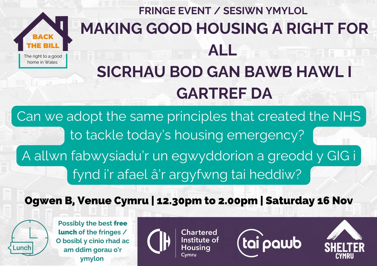 TaiPawb's tweet image. This weekend we’ll be at the Welsh Labour Conference with our #BackTheBill colleagues, talking about the right to adequate housing. Pop along to our stall or fringe to find out about why this is the housing change we need in Wales. 
#RightToHousing
@cihcymru @sheltercymru
