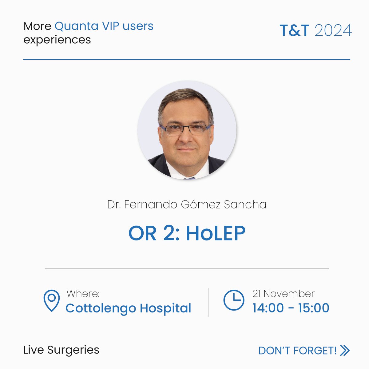 Quanta Surgery (@quanta_system) on Twitter photo Let’s get the 14° edition of the T&T🔝
📍Cottolengo Hospital, Turin📅20-22 November
Do not miss our 3️⃣ Live Surgeries with #QuantaMagnetoTechnology👉 held by Dr. <a href="/scoffonecesare/">scoffone cesare</a>, Dr. <a href="/fgomsan/">Fernando GomezSancha</a> Dr. <a href="/ewabres/">Ewa Bres-Niewada</a> & Dr. <a href="/thomastailly/">Thomas Tailly</a>
#UrologyInnovation #bequanta Let’s get the 14° edition of the T&T🔝
📍Cottolengo Hospital, Turin📅20-22 November
Do not miss our 3️⃣ Live Surgeries with #QuantaMagnetoTechnology👉 held by Dr. <a href="/scoffonecesare/">scoffone cesare</a>, Dr. <a href="/fgomsan/">Fernando GomezSancha</a> Dr. <a href="/ewabres/">Ewa Bres-Niewada</a> & Dr. <a href="/thomastailly/">Thomas Tailly</a>
#UrologyInnovation #bequanta