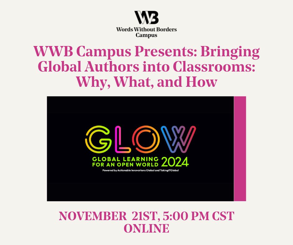 WordsWithoutBorders (@wwborders) on Twitter photo Join us virtually at the 2024 <a href="/GlobalEdAction/">Actionable Innovations Global #GLOWedu</a> GLOW Conference on 11/21, where WWB Campus will offer a workshop on bringing global lit alive through author classroom visits. If this sounds like your cup of tea, you can learn more about how to attend here: buff.ly/4fHyK3v Join us virtually at the 2024 <a href="/GlobalEdAction/">Actionable Innovations Global #GLOWedu</a> GLOW Conference on 11/21, where WWB Campus will offer a workshop on bringing global lit alive through author classroom visits. If this sounds like your cup of tea, you can learn more about how to attend here: buff.ly/4fHyK3v