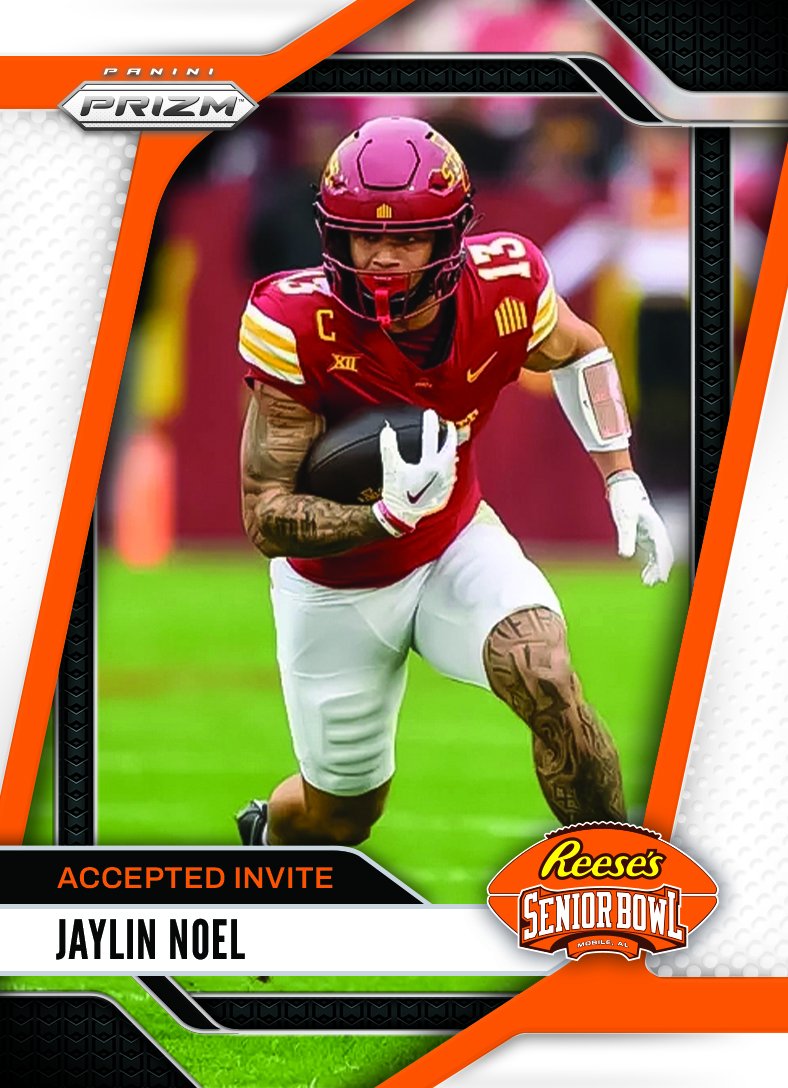 Reese's Senior Bowl (@seniorbowl) on Twitter photo OFFICIAL! WR Jaylin Noel <a href="/NoelJaylin13/">Jaylin Noel</a> from <a href="/CycloneFB/">Iowa State Football</a> is heading to the 2025 Reese's Senior Bowl!!! 🚨🌪️🚨 #BestOfTheBest #TheDraftStartsInMOBILE™️
@JimNagy_SB <a href="/PaniniAmerica/">Panini America</a> #RatedRookie OFFICIAL! WR Jaylin Noel <a href="/NoelJaylin13/">Jaylin Noel</a> from <a href="/CycloneFB/">Iowa State Football</a> is heading to the 2025 Reese's Senior Bowl!!! 🚨🌪️🚨 #BestOfTheBest #TheDraftStartsInMOBILE™️
@JimNagy_SB <a href="/PaniniAmerica/">Panini America</a> #RatedRookie
