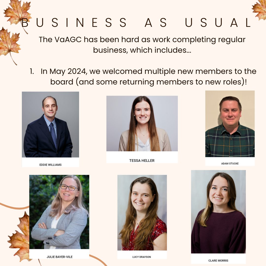 Va_AGC's tweet photo. The Virginia Association of Genetic Counselors is constantly working to support our state GCs as well as the profession as a whole. Here are the most recent things our board members have been working on!

#IAmAGeneticCounselor #VAAGC https://t.co/Bts84IN2Mz