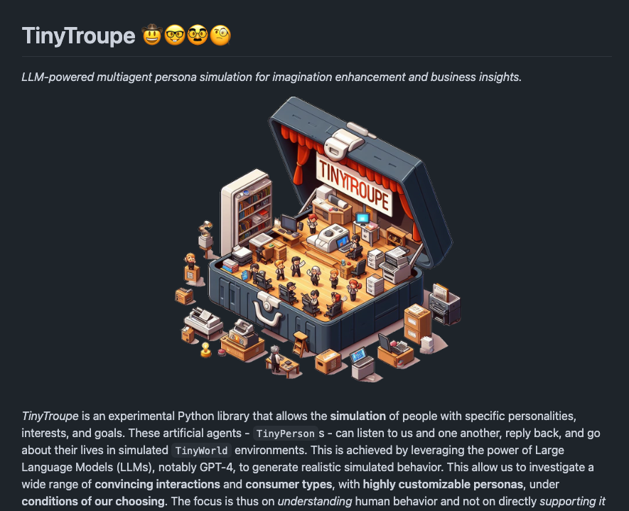 Microsoft released a neat Python library to run LLM-powered multi-agent simulations of people with personalities, interests, and goals.