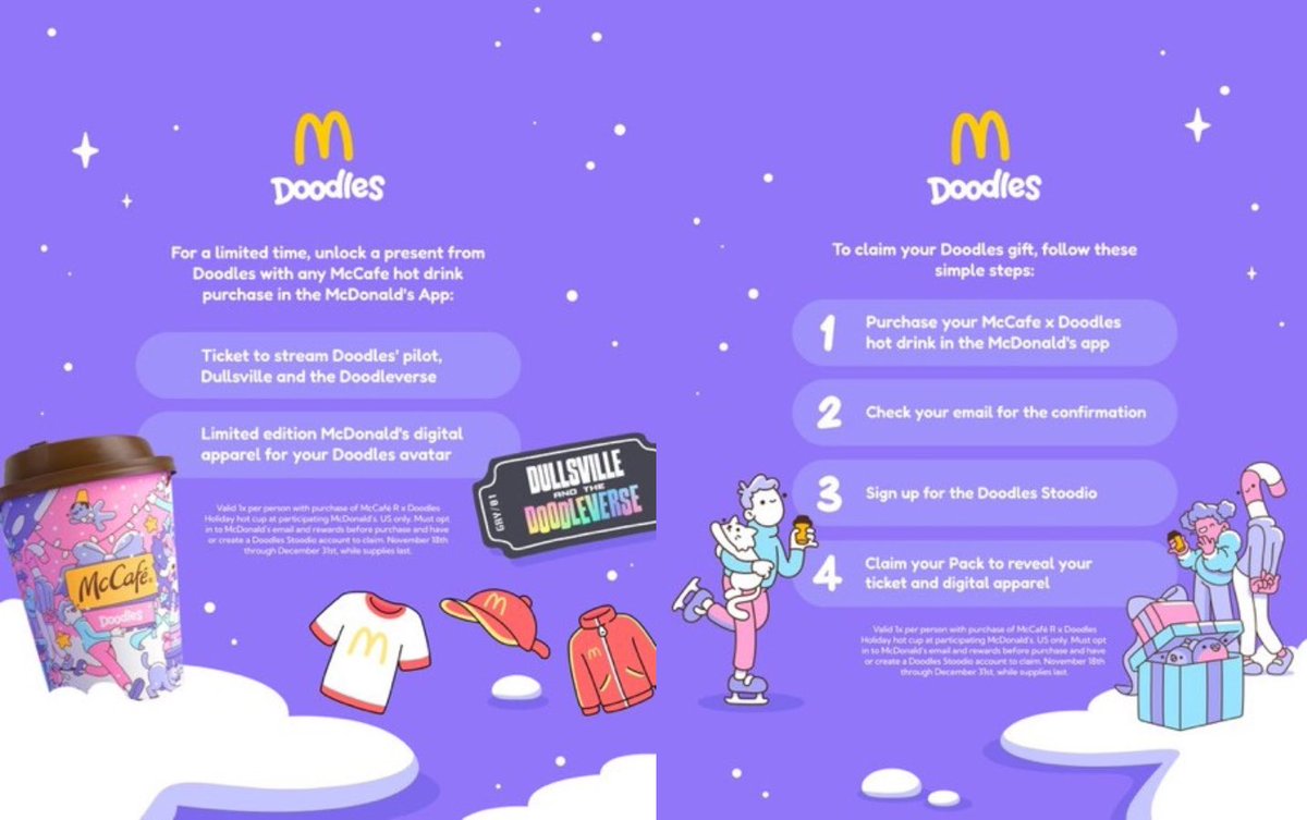 DegenerateNews's tweet photo. NEW: @McDonalds INTRODUCES HOLIDAY CAMPAIGN THAT OFFERS A @doodles APPAREL DIGITAL COLLECTIBLE https://t.co/mC10ZowQCF