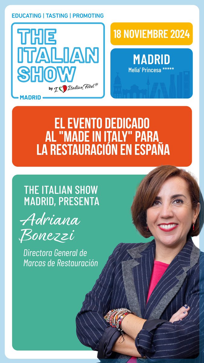 Marcas de Restauración (MDR) (@mdrestauracion) on Twitter photo 🔜El próximo lunes nuestra directora general <a href="/AdrianaBonezzi/">Adriana Bonezzi</a>, estará en “The Italian Show”🚀🤩
Junto a otros expertos del sector, hablará de la estrategia e impacto de las cadenas de restauración de cocina italiana en España🍝🇪🇸
Te lo vas a perder⁉️👇🏼
iloveitalianfood.it/project/the-it… 🔜El próximo lunes nuestra directora general <a href="/AdrianaBonezzi/">Adriana Bonezzi</a>, estará en “The Italian Show”🚀🤩
Junto a otros expertos del sector, hablará de la estrategia e impacto de las cadenas de restauración de cocina italiana en España🍝🇪🇸
Te lo vas a perder⁉️👇🏼
iloveitalianfood.it/project/the-it…