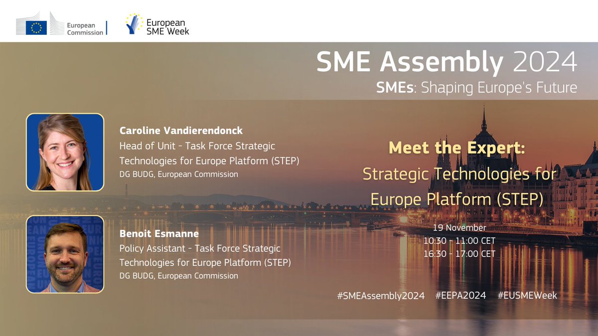 Uncover the role of <a href="/EU_Budget/">EU Budget</a>'s STEP programme at the 'Meet the Expert' session! 💡

Caroline Vandierendonck and <a href="/BenoitEsmanne/">Benoit Esmanne</a> will offer an inside look at how STEP boosts competitiveness across critical sectors. 

📌 #SMEAssembly2024 

 📲: futurium.ec.europa.eu/en/promoting-e…