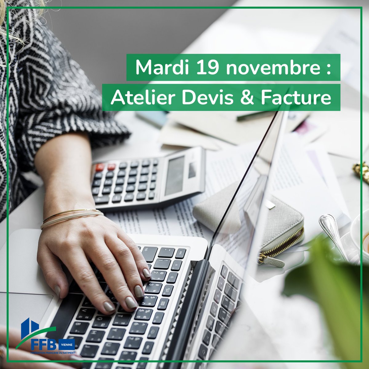 La FFB 86 vous invite à un Atelier Devis et Factures pour vous aider à maîtriser les points essentiels de vos documents professionnels.
📆 19 novembre 2024 à 10h00
📍 Siège de la FFB 86 à Poitiers
💡 Inscrivez-vous vite ➡️ urlr.me/4B3gV
#FFB #BTP #gestion