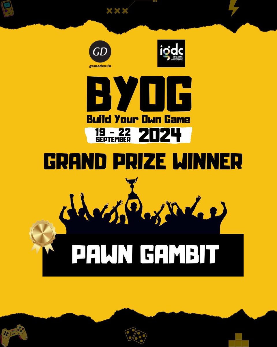 gamedev_india's tweet photo. Anndddddd the Grand Prize Winner for BYOG 2024 is PAWN GAMBIT!! ๐ฅณ
An innovative take on the classic game of chess, rise from the ranks of a rook to a King in this thrilling experience. โ๏ธ๐
A big congratulations! ๐๐๐
#byog2024 #BuildYourOwnGame #GameJam #GameDevIndia https://t.co/0TWbePLHom