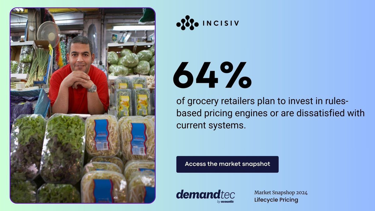 IncisivIO's tweet image. Grocery retailers are turning to advanced #pricingsolutions to stay competitive. Automated pricing engines and dynamic pricing enable grocers to respond swiftly to market shifts and demand, improving profitability. Explore more in the report. #GroceryRetail #Pricing…