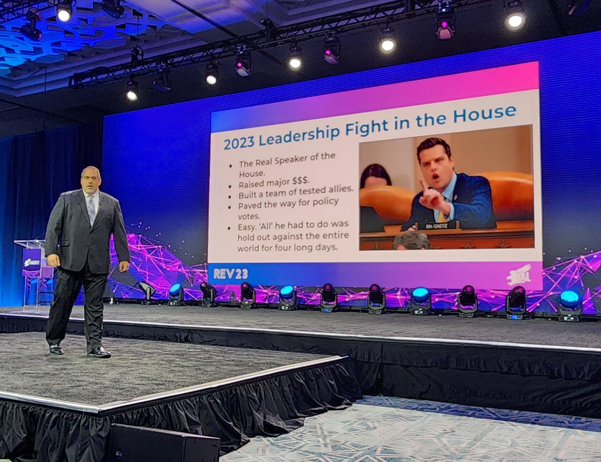 Last summer, my colleague Aaron Dorr (<a href="/RealAaronDorr/">Aaron Dorr</a>) made a speech to 1,000 liberty activists detailing Matt Gaetz's masterful 2023 leadership fight in the House.  Yesterday, Donald Trump nominated Matt Gaetz to be Attorney General while Kevin McCarthy's career is over!