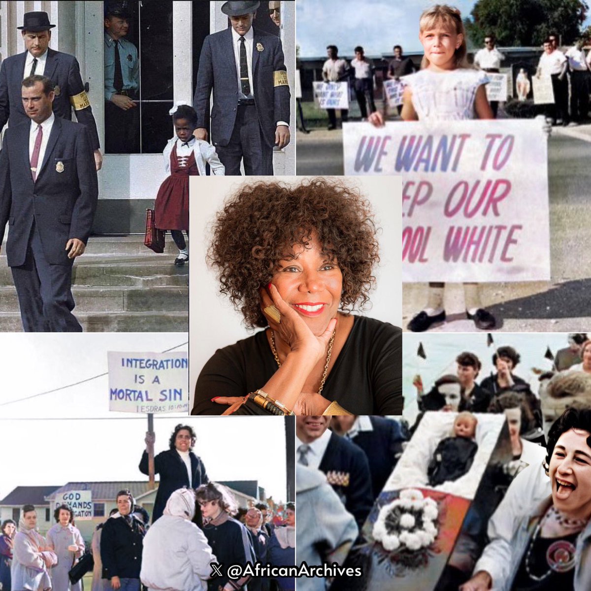 On this day in 1960, Ruby Bridges became the first Black American to attend a white elementary school in the South.

A visual reminder of what she faced every day. 

—In 1960, Ruby Bridges was escorted by federal marshals to her first day of first grade as the first black student