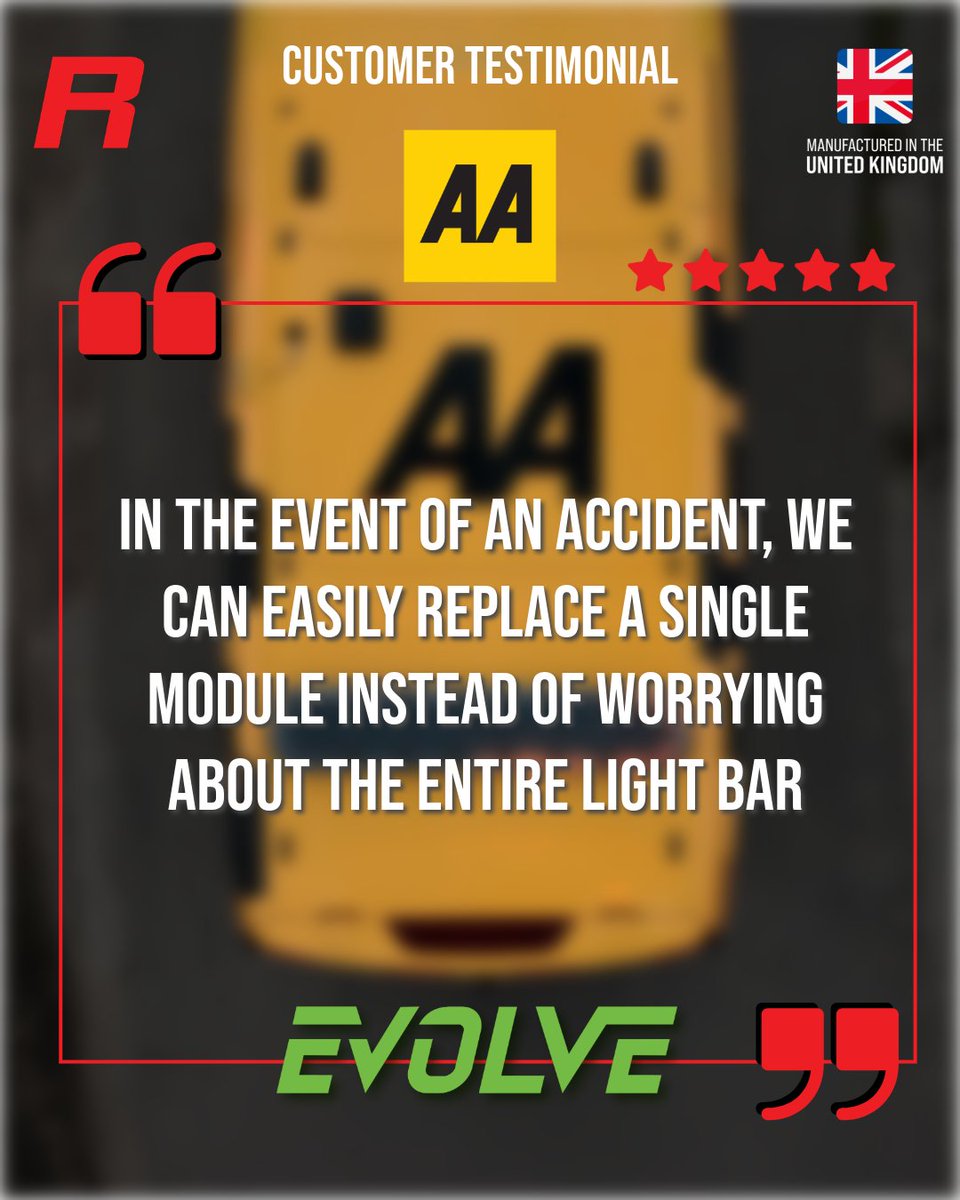 We've recently received some fantastic feedback from the AA’s fleet support engineering department about our new evolve lightbar! 
If you're looking to upgrade your vehicle or fleet, then get in touch to have a deeper look at the Evolve.