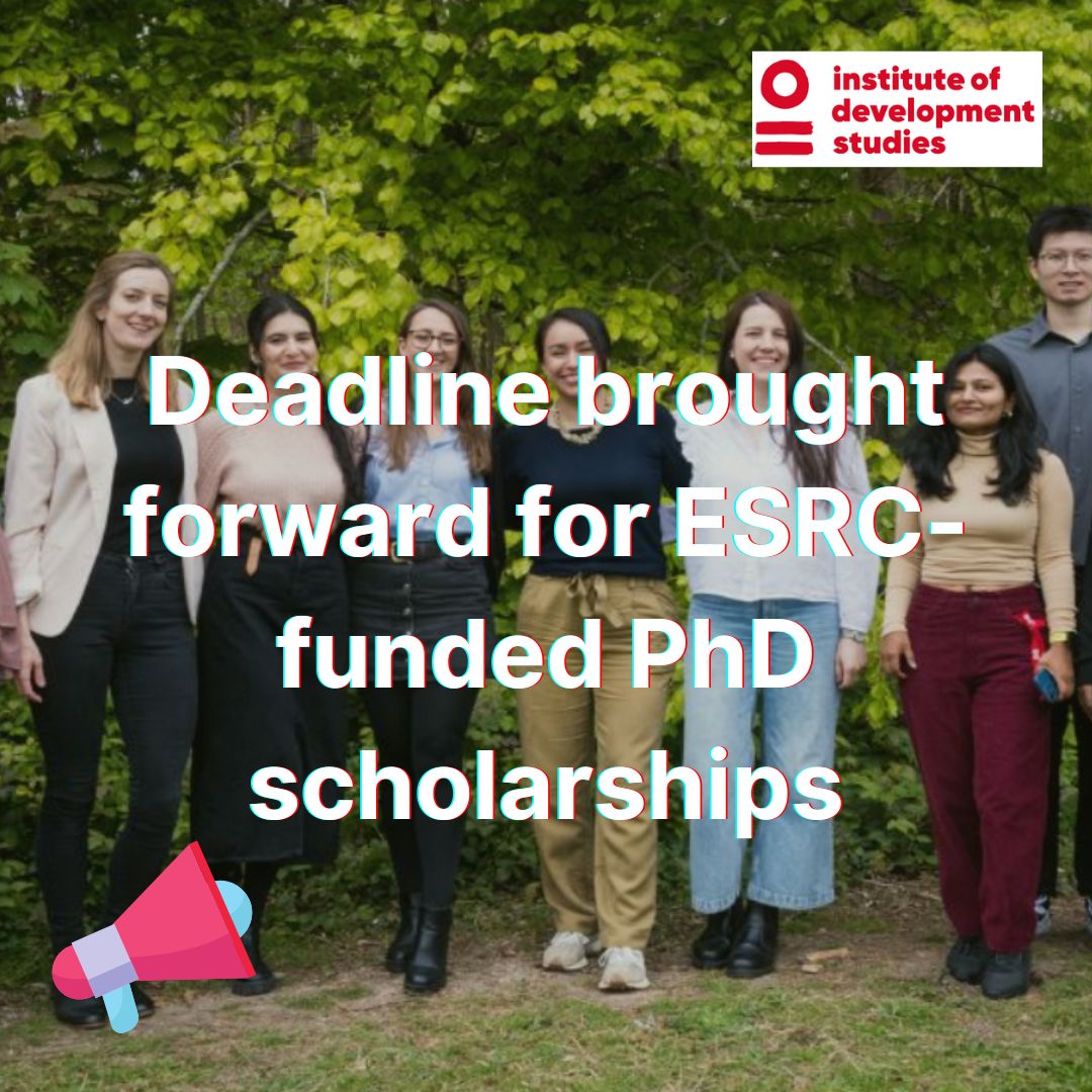 opportunitiesfy's tweet photo. 🚨 Don’t miss the chance to apply for an ESRC-funded PhD at IDS! 🌍

💡 Full funding, world-class research, and collaboration with top experts in global development!

🗓️ Deadline: 13 Dec 2024 🔗 Apply here: https://t.co/RncrmjvY1y
#PhDOpportunity #ESRC #GlobalDevelopment #IDS https://t.co/wEe6fq1tB8