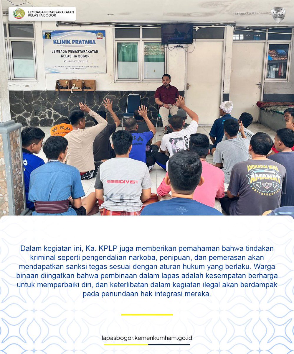 Melalui sosialisasi ini, Ka.KPLP mengingatkan pentingnya menjaga integritas dan menjauhi praktik yang bisa merusak masa depan.

#KemenkumhamRI #KemenkumhamJabar #Masjuno #DitjenPas #Pemasyarakatan #Jabar #Bogor #fyp #LapasBogorPastiWBBM #Indonesia #Viral
