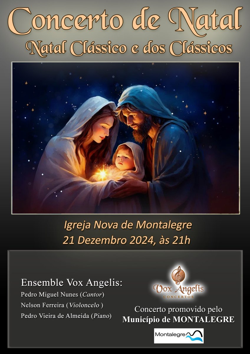 A Igreja Nova de Montalegre recebe um concerto natalício interpretado pelo grupo Ensemble Vox Angelis. Acontece a 21 de dezembro, pelas 21 horas, com entrada livre, numa sessão patrocinada pelo Município de Montalegre.
#municipiodemontalegre #montalegre #natal