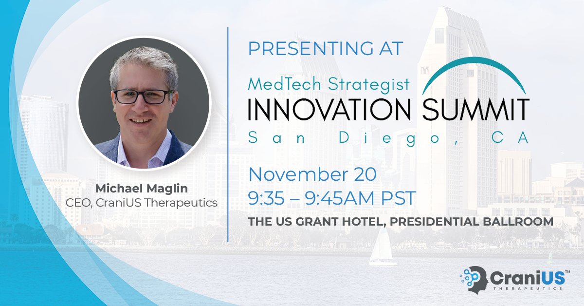 Exciting News! On Nov 20th, Michael Maglin from CraniUS will present at the @MedTechStratMedtech Innovation Summit on NeuroPass™ technology for treating neurological conditions. Don’t miss it! #CraniUS #NeuroPass #InnovationInHealthcare #innovationsandiego