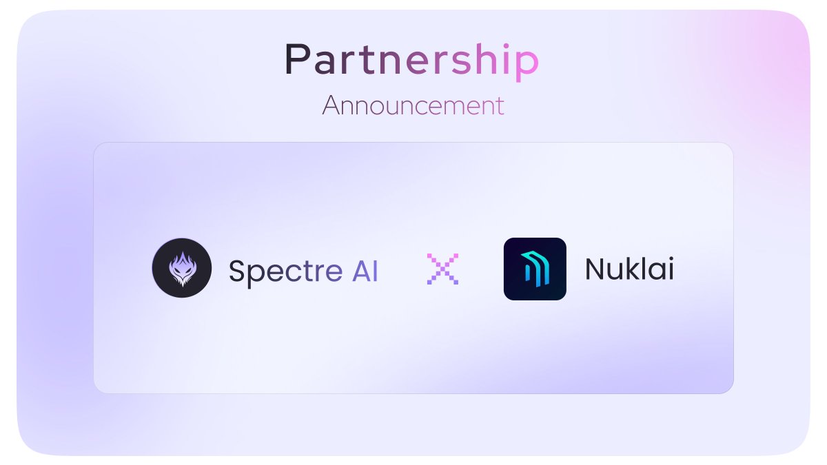Spectre__AI's tweet photo. $NAI x $SPECT Partnership Announcement 🔗
We’re excited to announce a strategic collaboration between Nuklai and Spectre AI, dedicated to unlocking new synergies in AI and blockchain technologies.
@NuklaiData's blockchain is designed for mass data adoption, emphasizing speed, collaboration, and AI-readiness to revolutionize data sharing and monetization.
Through this partnership, Nuklai will be featured as a Verified Partner in the Spectre AI On-Chain Search Engine, showcasing our strength in managing complex data at scale.
Additionally, we are exploring the integration of Spectre AI’s Sentiment Analysis data into Nuklai’s marketplace. This initiative aims to leverage advanced insights to enhance our data-driven strategies and further solidify both platforms' capabilities. This collaboration will enable us to identify and capitalize on areas where our expertise aligns for mutual benefit.
#ai #data #bigdata