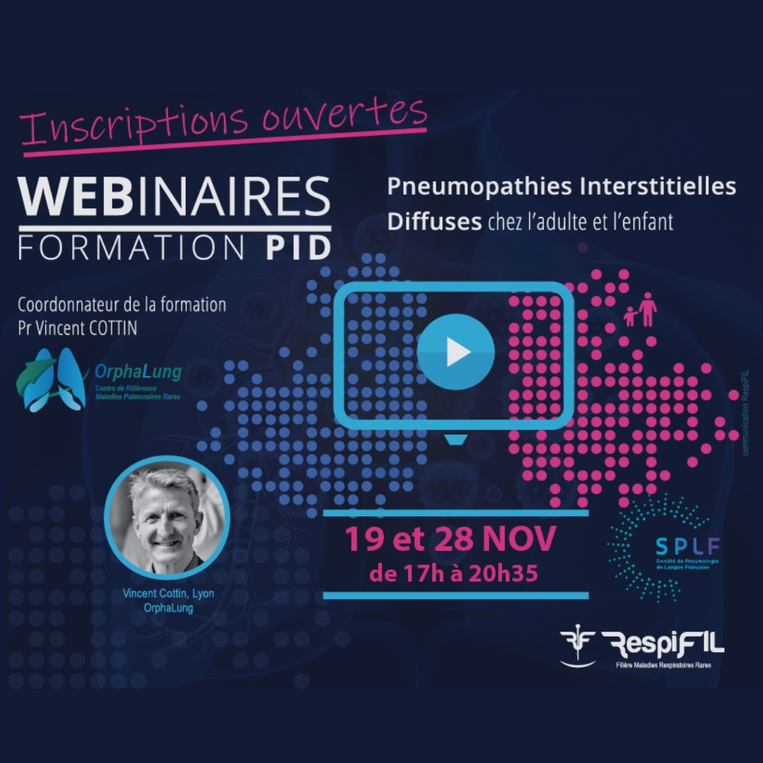 FSMR - RespiFIL 🫁 (@respifil) on Twitter photo ⌛🎓J-5 ! Déjà 335 inscrits ✨
🆕 Formation sur les PID chez l'adulte et l'enfant
🧑⚕️ Coordonnée par : Pr Vincent Cottin
💻 2 webinaires 100% en ligne de 17h à 20h35
📅 19 et 28 novembre 2024
✔️ : urls.fr/H0Cg_t
Par <a href="/OrphaLung/">Vincent Cottin</a>, <a href="/RespiFIL/">FSMR - RespiFIL 🫁</a> et la <a href="/SPLF_SocPneumo/">Société de Pneumologie de Langue Française (SPLF)</a> . ⌛🎓J-5 ! Déjà 335 inscrits ✨
🆕 Formation sur les PID chez l'adulte et l'enfant
🧑⚕️ Coordonnée par : Pr Vincent Cottin
💻 2 webinaires 100% en ligne de 17h à 20h35
📅 19 et 28 novembre 2024
✔️ : urls.fr/H0Cg_t
Par <a href="/OrphaLung/">Vincent Cottin</a>, <a href="/RespiFIL/">FSMR - RespiFIL 🫁</a> et la <a href="/SPLF_SocPneumo/">Société de Pneumologie de Langue Française (SPLF)</a> .