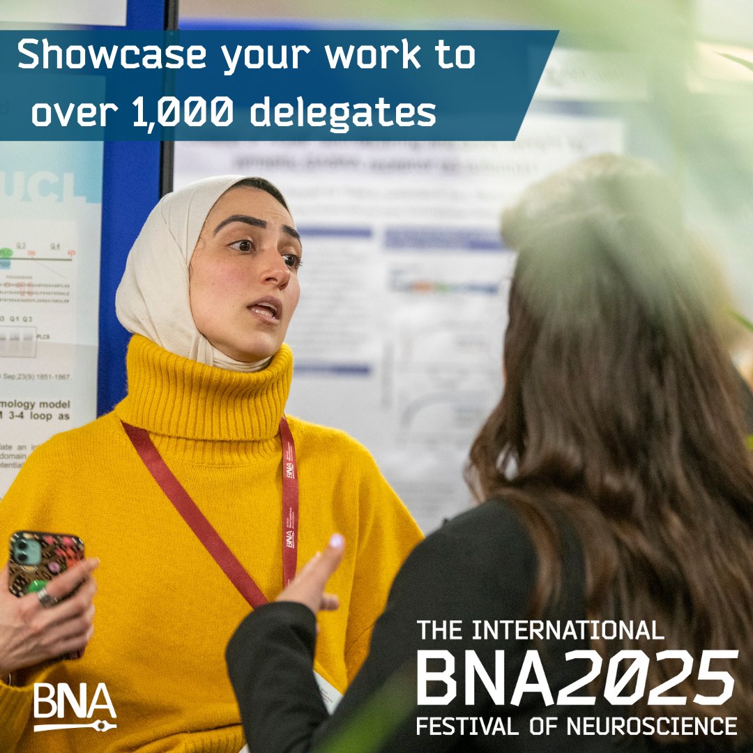 Showcase your research at BNA2025 to over 1,000 delegates. Submit your poster abstract by 18th November to be considered in the first review round.⭐

Take initiative and Submit today 👉 meetings.bna.org.uk/bna2025/bna202…

#BNA2025 #Neuroscience