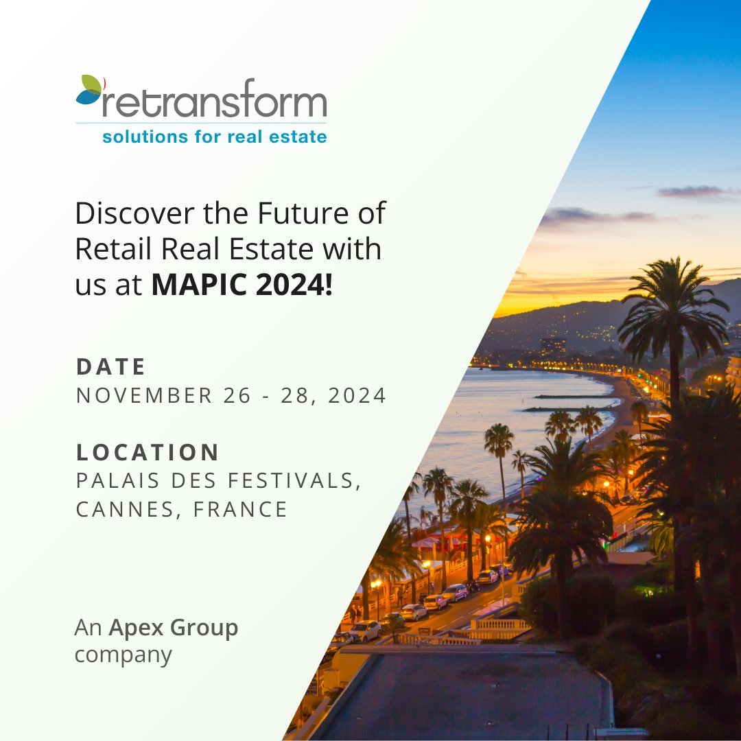 Catch us in Cannes at @MAPIC 2024! 

Join us to explore how we can support your business in the evolving face of retail. 

Schedule a meeting at:  okt.to/w9KRM8 

#MAPIC2024 #RetailRealEstate #PropTech #Retransform #BusinessGrowth #PropertyManagement