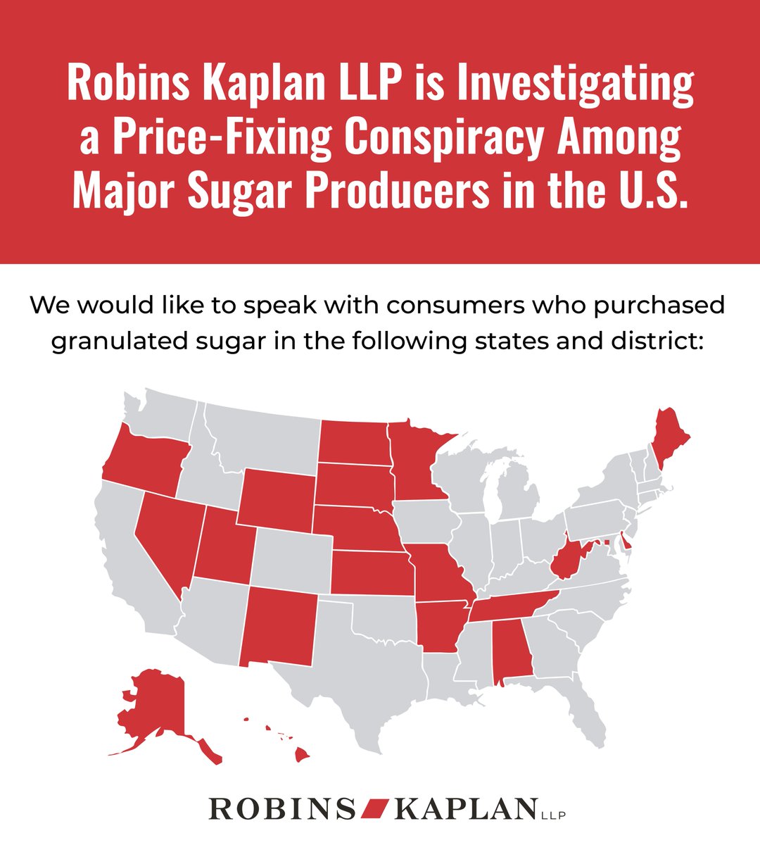We have filed a complaint on behalf of consumers, alleging that leading sugar producers colluded to inflate the price of granulated sugar. If you purchased sugar for personal use in the past five years, you may be eligible to join this case.

More here: bit.ly/4hHblRL.