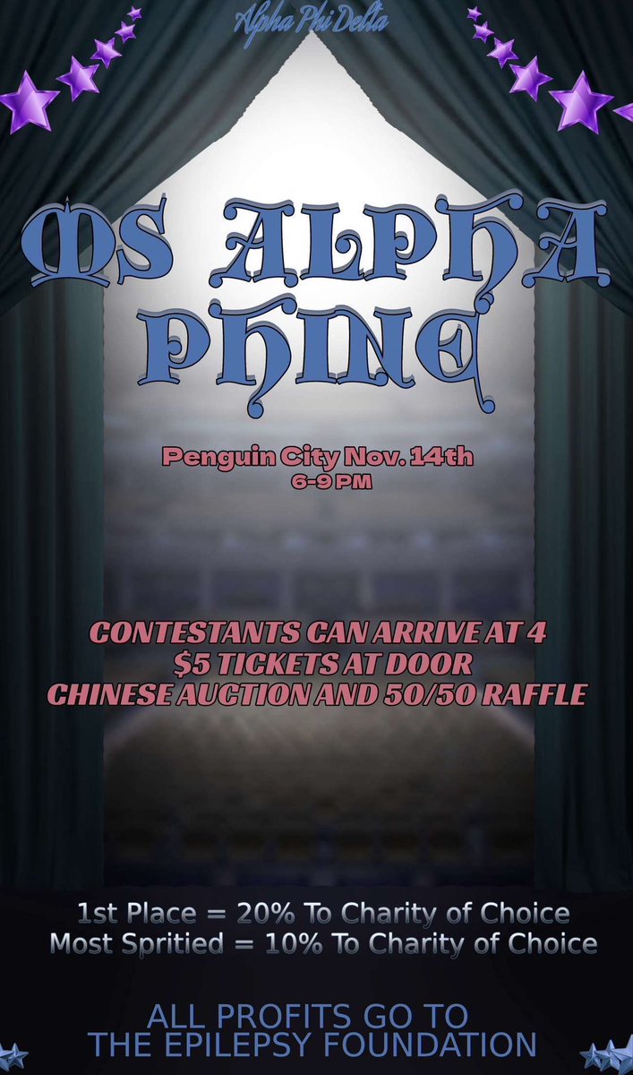 Today is the day!! The long awaited return of Ms Alpha Phine! 

Come out and support our amazing contestants and to help us raise money for The Epilepsy Foundation 

We cannot wait to see you all tonight at 6pm!